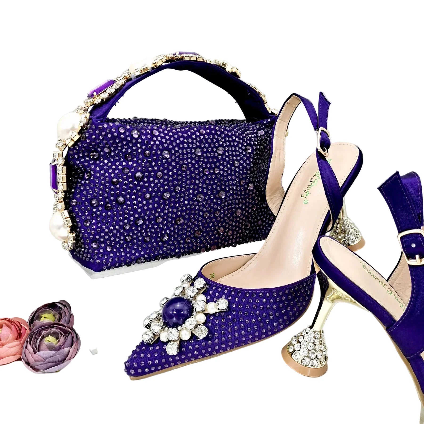 Women's Shoes and Bag Set with Shinning Crystal EDL435 - Luzilly Bridal & Apparel