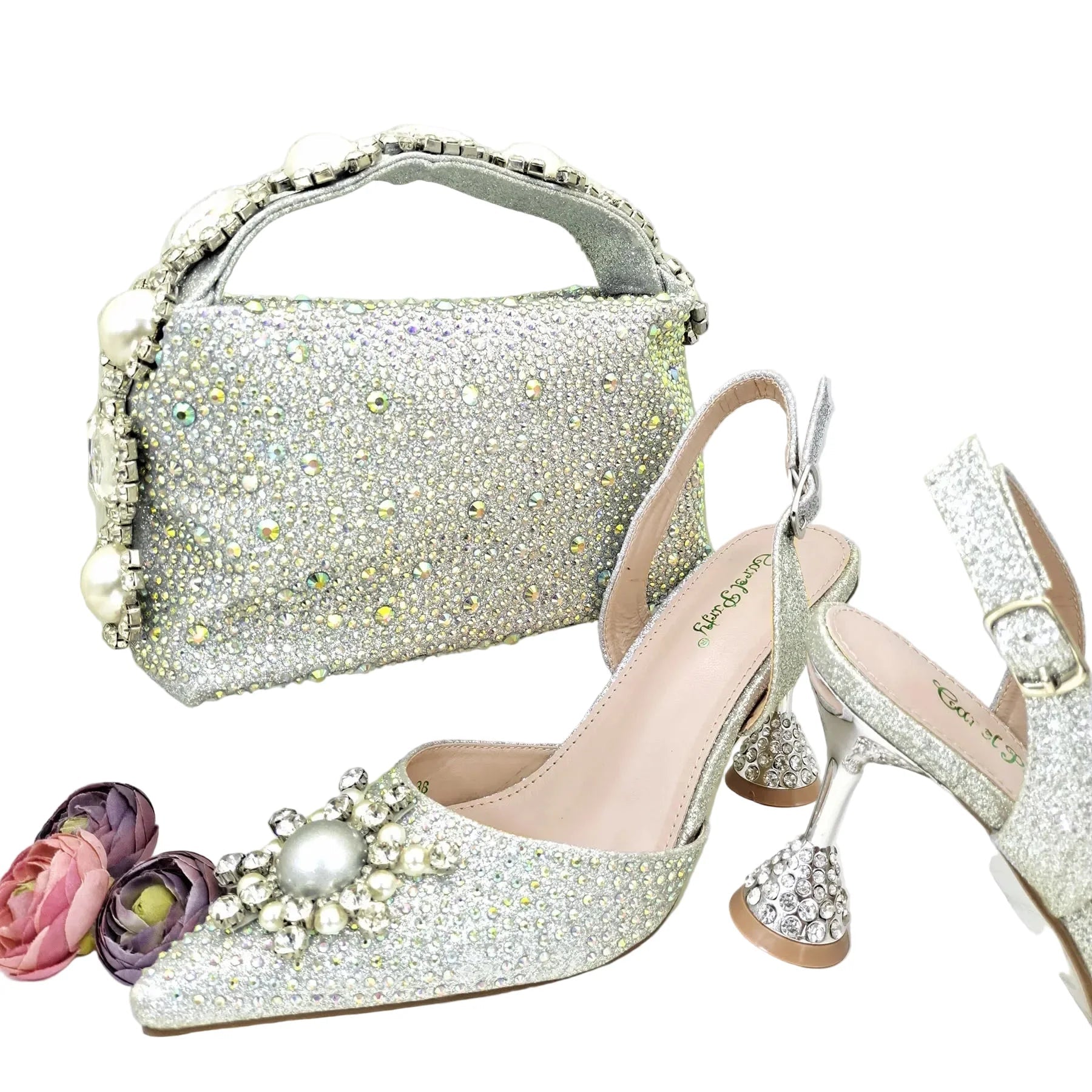 Women's Shoes and Bag Set with Shinning Crystal EDL435 - Luzilly Bridal & Apparel