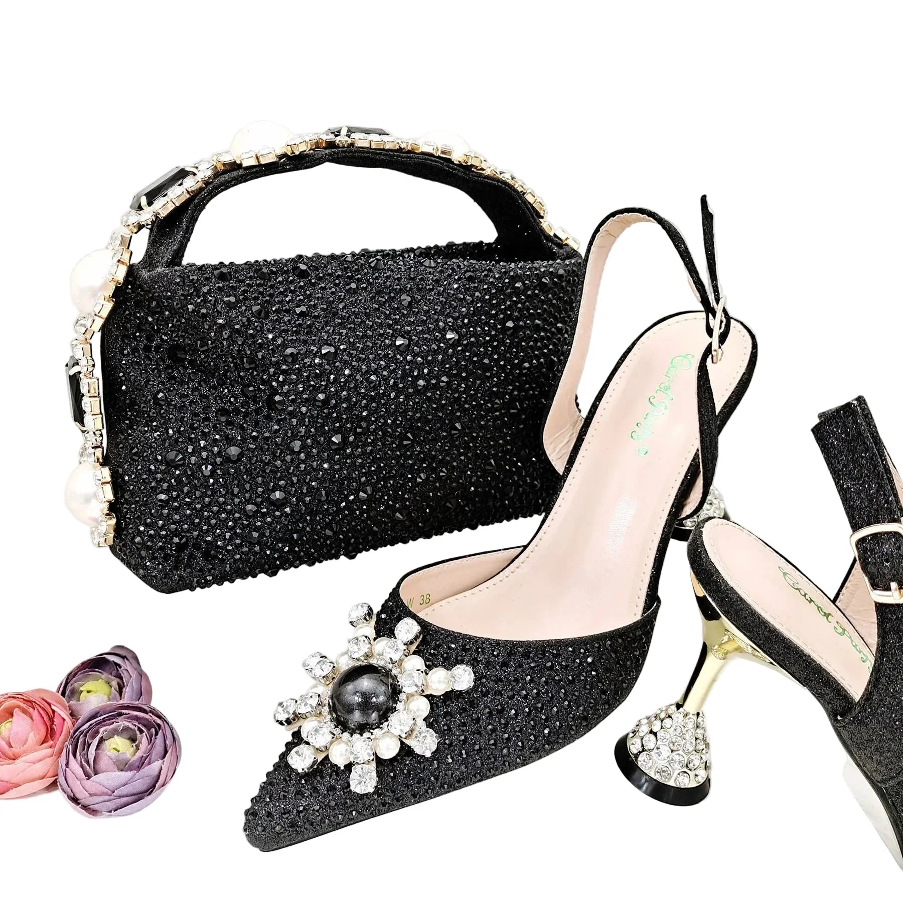 Women's Shoes and Bag Set with Shinning Crystal EDL435 - Luzilly Bridal & Apparel