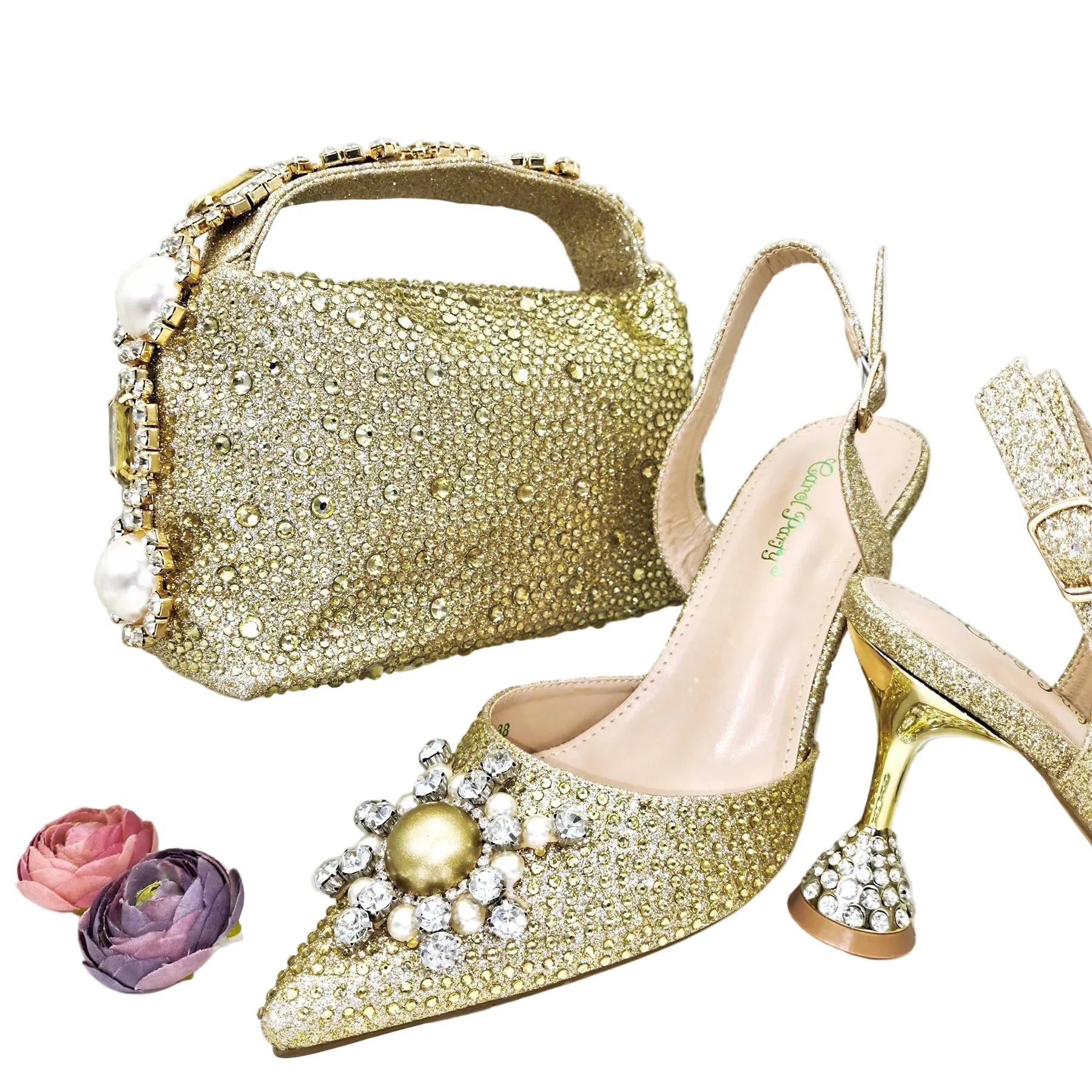 Women's Shoes and Bag Set with Shinning Crystal EDL435 - Luzilly Bridal & Apparel