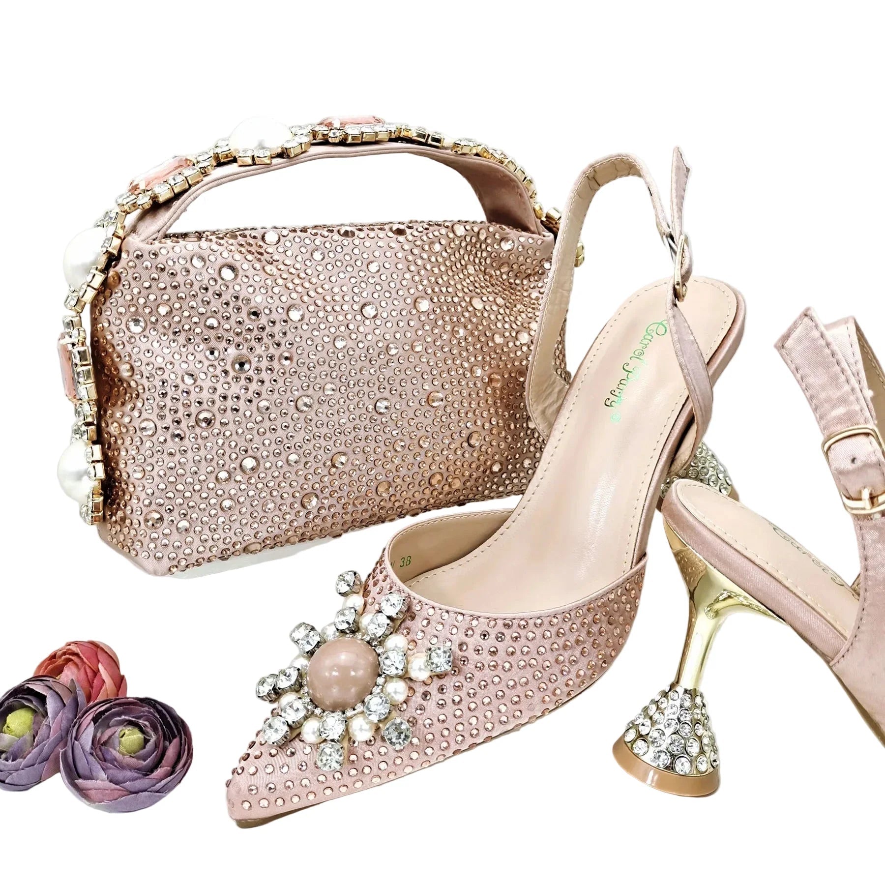 Women's Shoes and Bag Set with Shinning Crystal EDL435 - Luzilly Bridal & Apparel