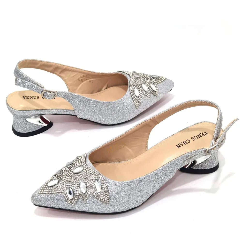 Women's Silver Mid Heels Frosted Crystal Shoes And Bag Set - Luzilly Bridal & Apparel