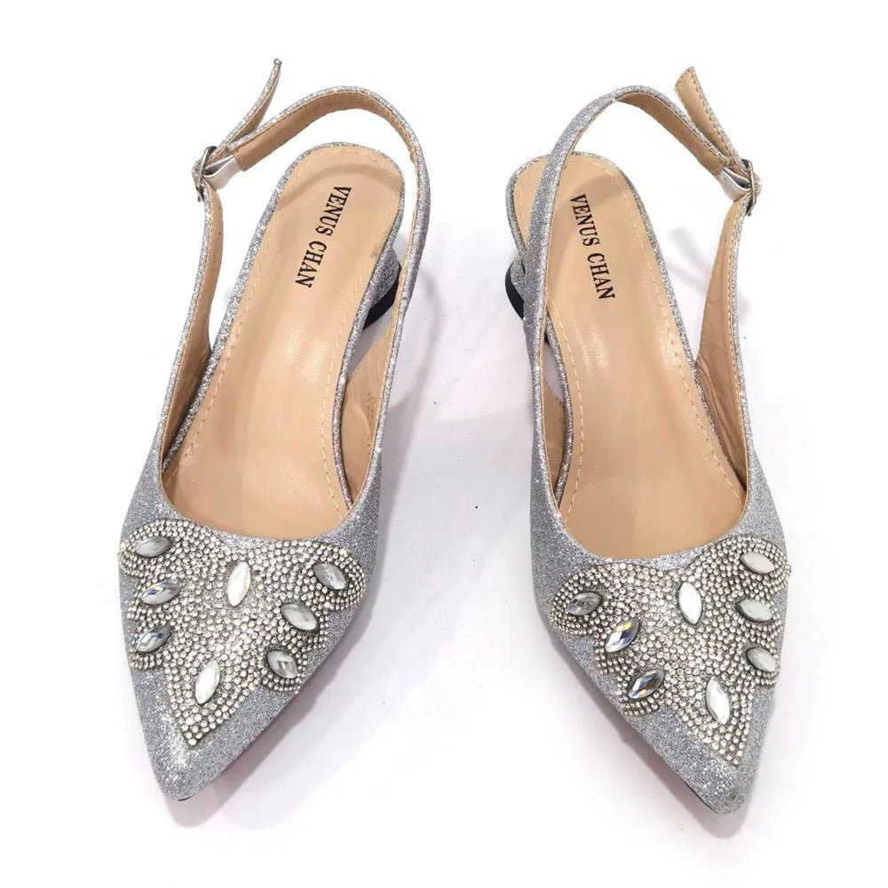 Women's Silver Mid Heels Frosted Crystal Shoes And Bag Set - Luzilly Bridal & Apparel
