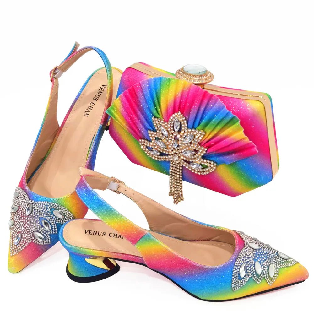 Women's Silver Mid Heels Frosted Crystal Shoes And Bag Set - Luzilly Bridal & Apparel