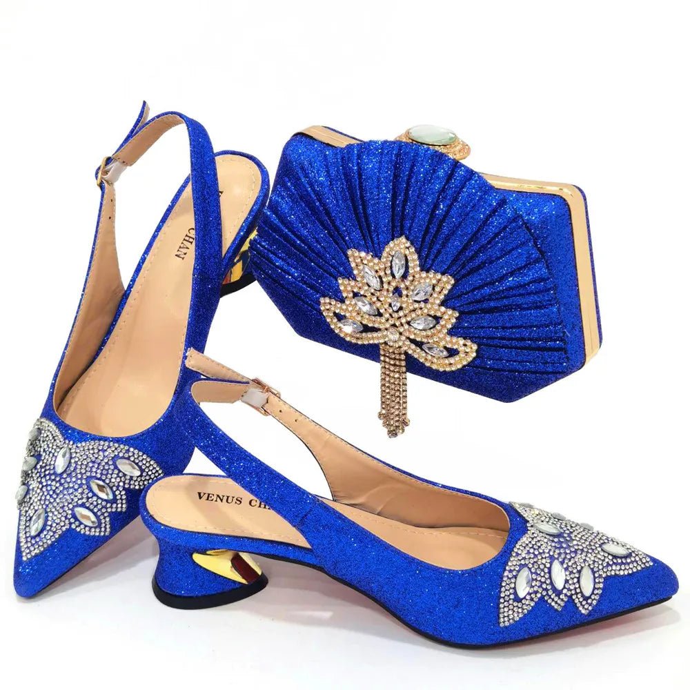 Women's Silver Mid Heels Frosted Crystal Shoes And Bag Set - Luzilly Bridal & Apparel