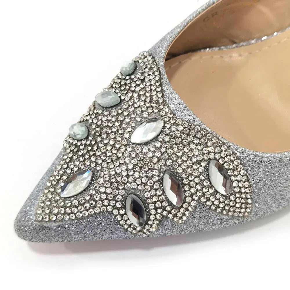 Women's Silver Mid Heels Frosted Crystal Shoes And Bag Set - Luzilly Bridal & Apparel