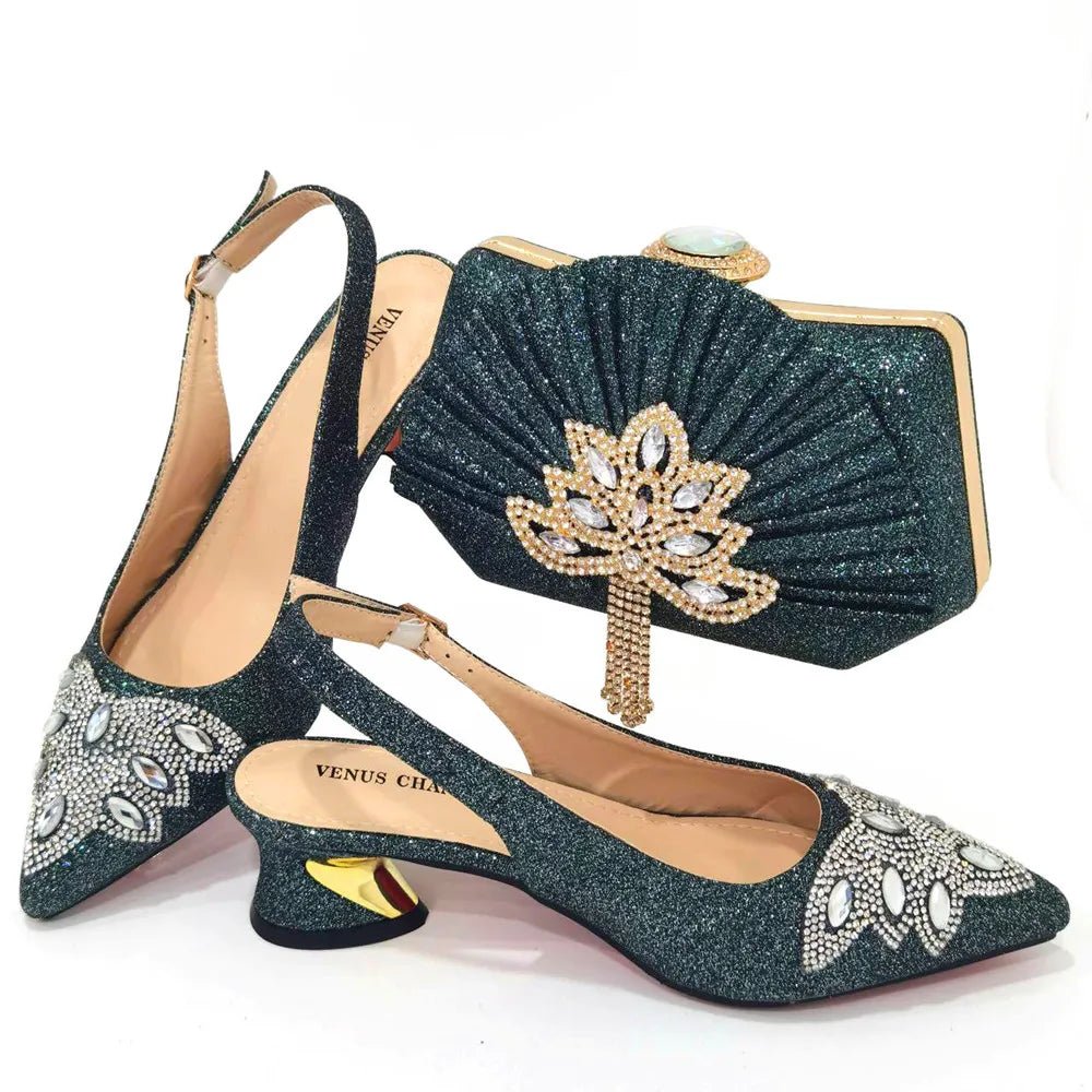 Women's Silver Mid Heels Frosted Crystal Shoes And Bag Set - Luzilly Bridal & Apparel