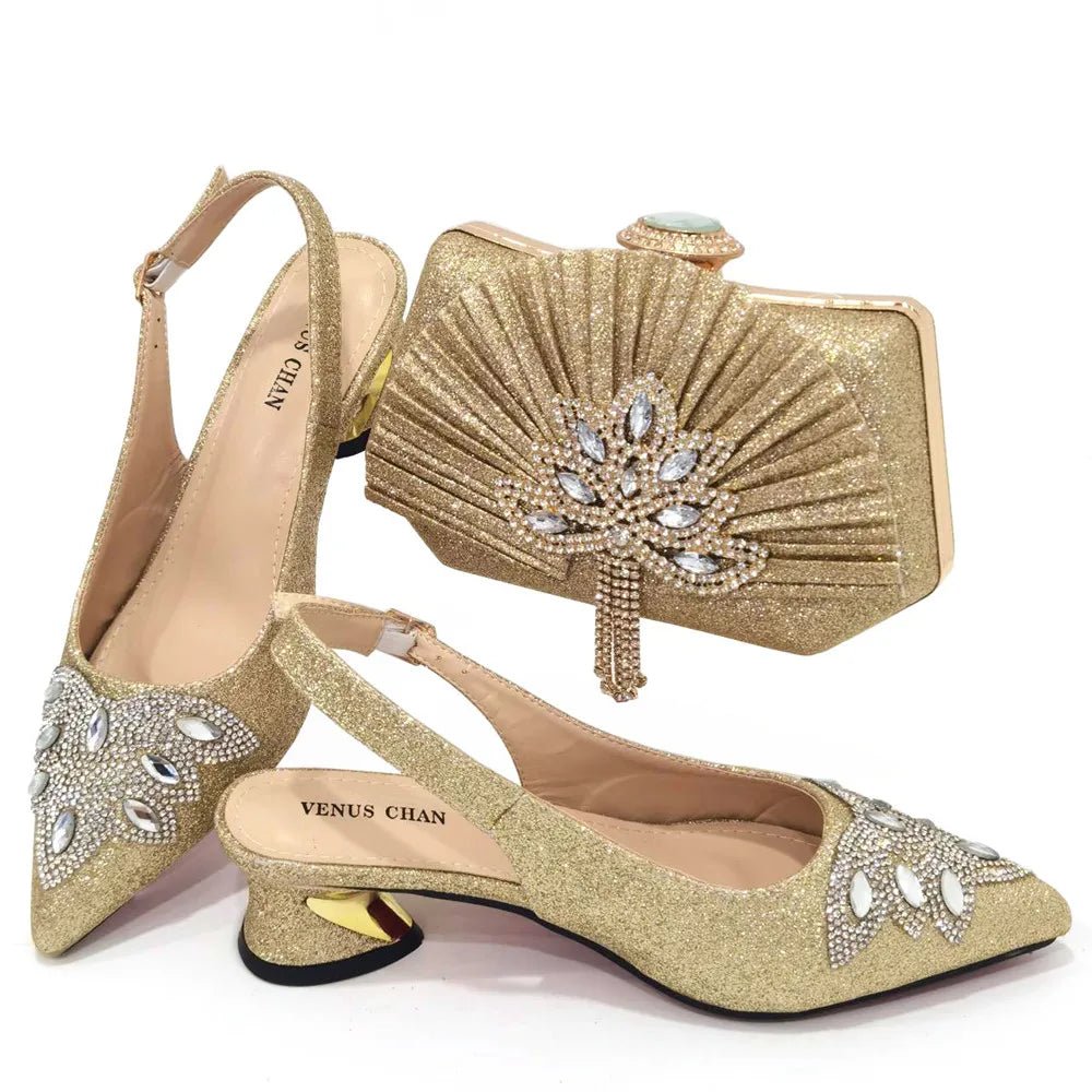Women's Silver Mid Heels Frosted Crystal Shoes And Bag Set - Luzilly Bridal & Apparel