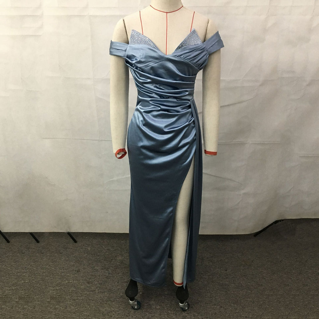 Women's Solid Color Hot Diamond Short Sleeve V-Neck Wedding Dress - Luzilly Bridal & Apparel