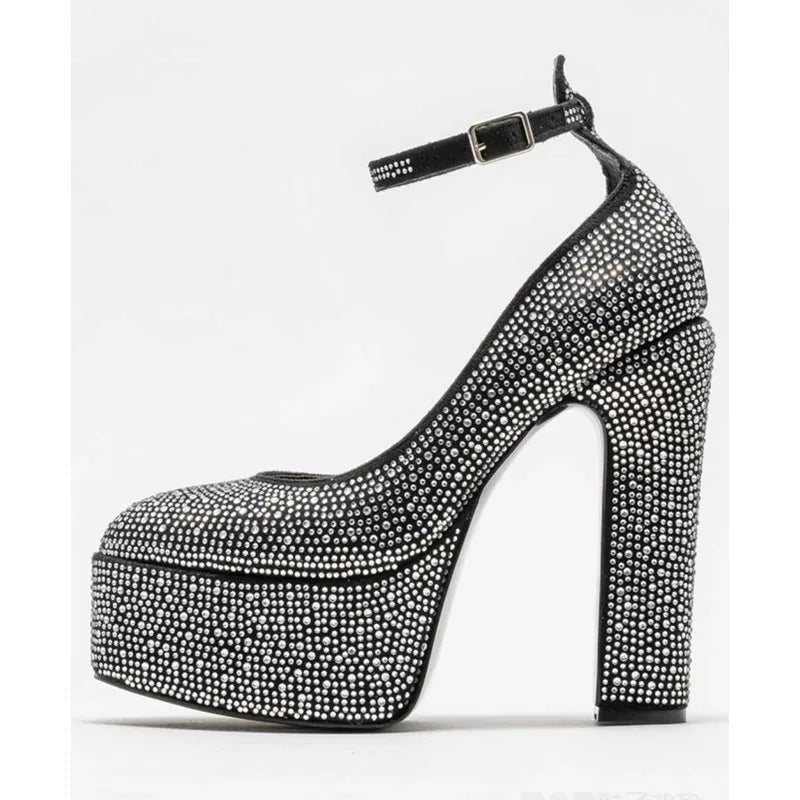 Women's Spring and Summer New Super High Heel Thick Soled Women's Shoes Fashion Rhinestone Wedding Party Party Women's Shoes - Luzilly Bridal & Apparel