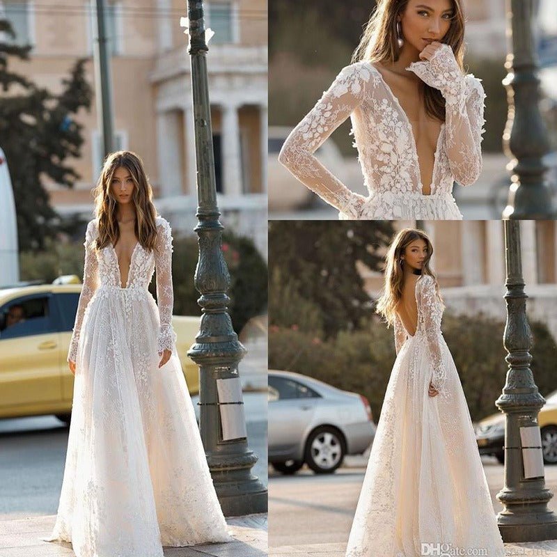 Long-Sleeve Lace Evening Gown - Luzilly Bridal & Apparel
