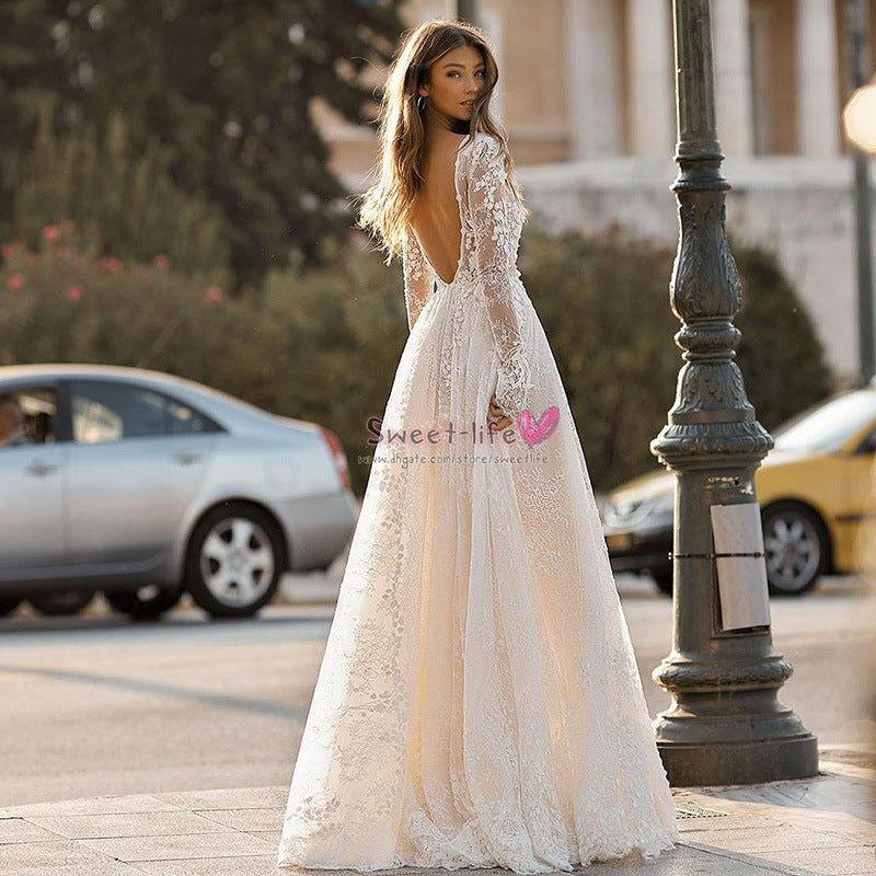 Women's Wedding Dress Lace Long Sleeve Dinner Party Gown - Luzilly Bridal & Apparel