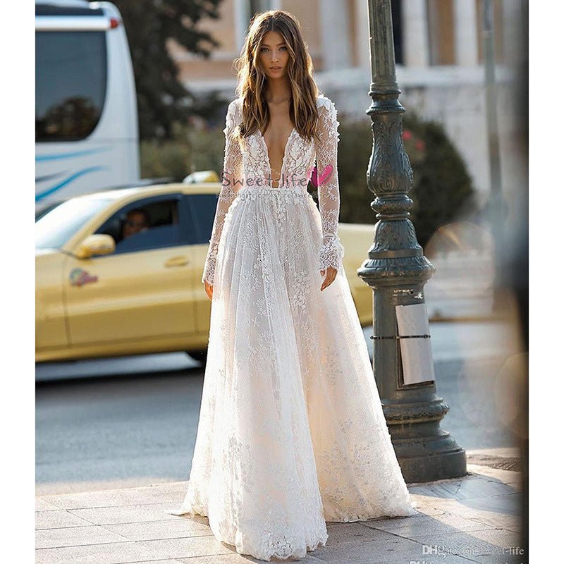 Women's Wedding Dress Lace Long Sleeve Dinner Party Gown - Luzilly Bridal & Apparel