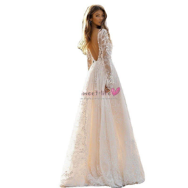 Women's Wedding Dress Lace Long Sleeve Dinner Party Gown - Luzilly Bridal & Apparel