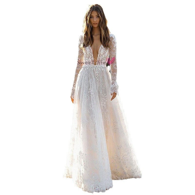 Women's Wedding Dress Lace Long Sleeve Dinner Party Gown - Luzilly Bridal & Apparel