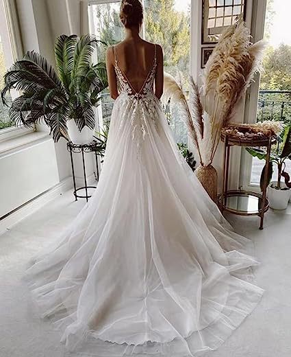 Women's Wedding Dress Lace Strap Backless - Luzilly Bridal & Apparel
