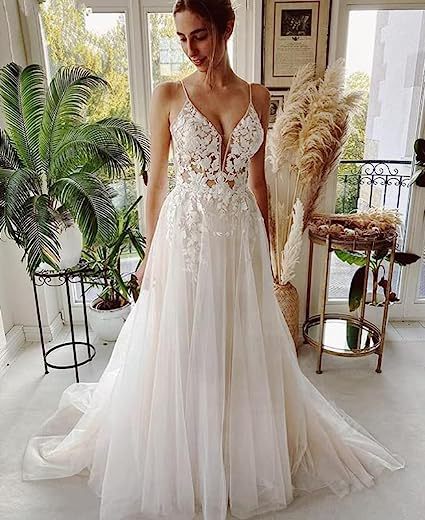 Women's Wedding Dress Lace Strap Backless - Luzilly Bridal & Apparel