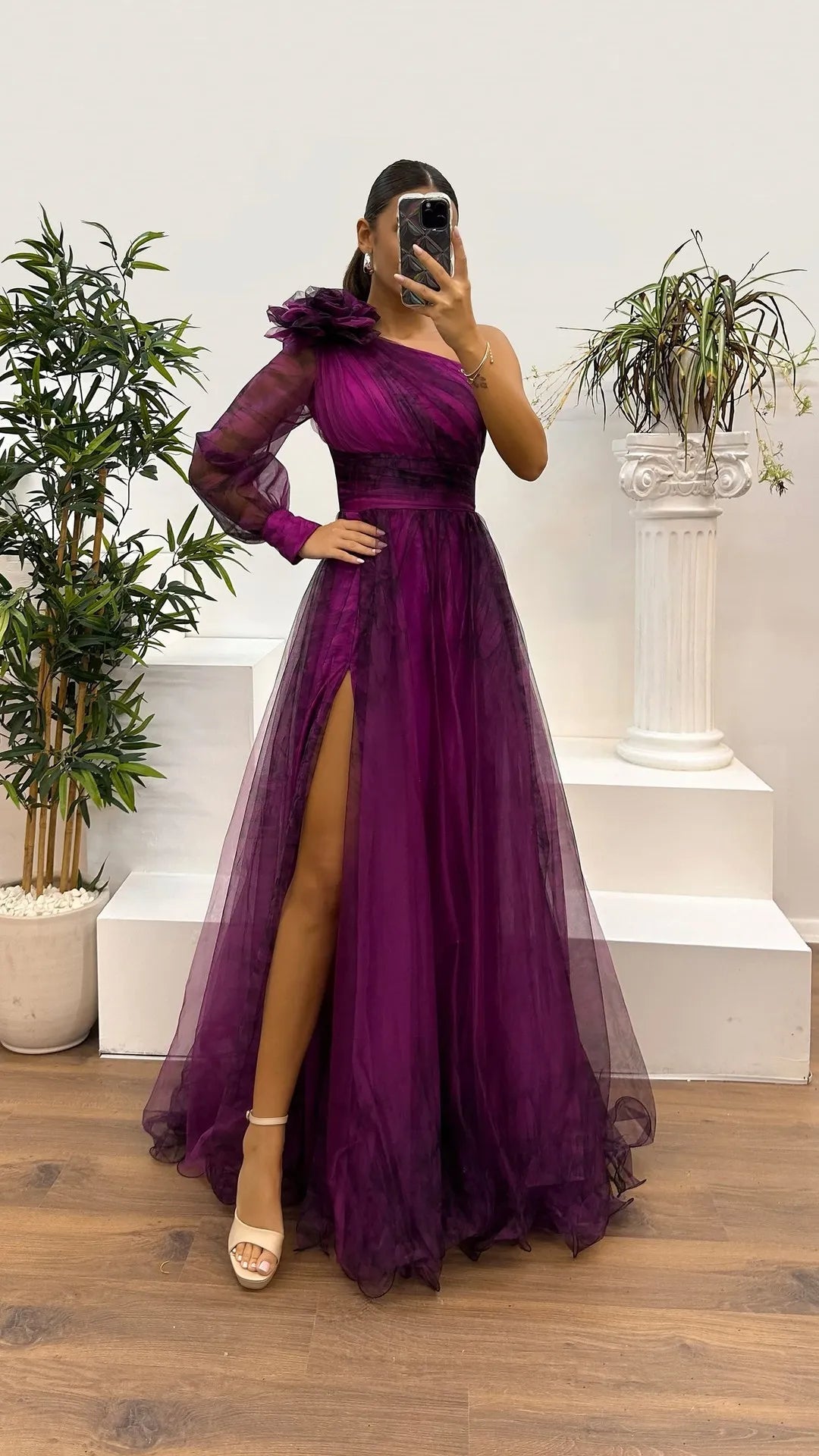 Women's Wedding Dress Spring Autumn New Sexy Off-shoulder Mesh Print Slit Casual Loose Party Prom Dresses For Women Robe Femal - Luzilly Bridal & Apparel