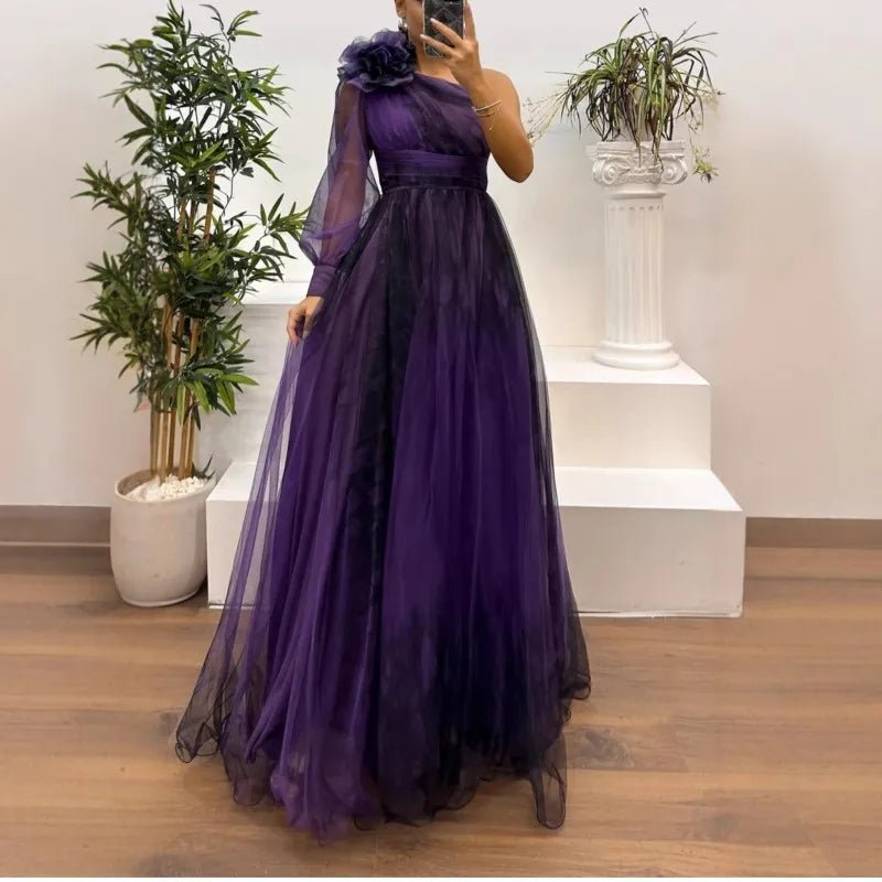 Women's Wedding Dress Spring Autumn New Sexy Off-shoulder Mesh Print Slit Casual Loose Party Prom Dresses For Women Robe Femal - Luzilly Bridal & Apparel
