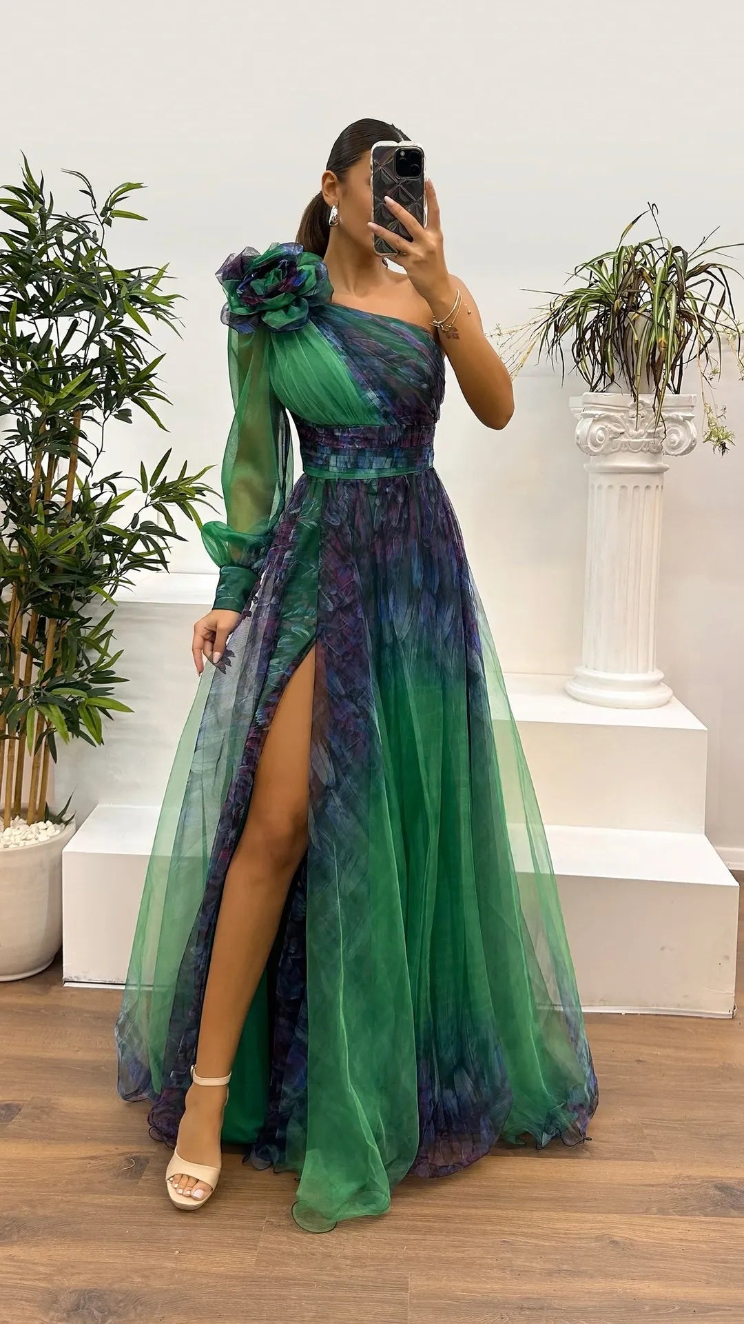 Women's Wedding Dress Spring Autumn New Sexy Off-shoulder Mesh Print Slit Casual Loose Party Prom Dresses For Women Robe Femal - Luzilly Bridal & Apparel