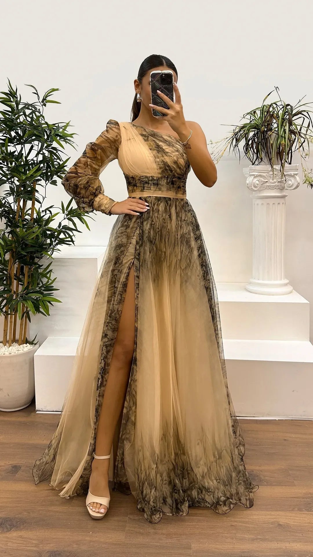 Women's Wedding Dress Spring Autumn New Sexy Off-shoulder Mesh Print Slit Casual Loose Party Prom Dresses For Women Robe Femal - Luzilly Bridal & Apparel
