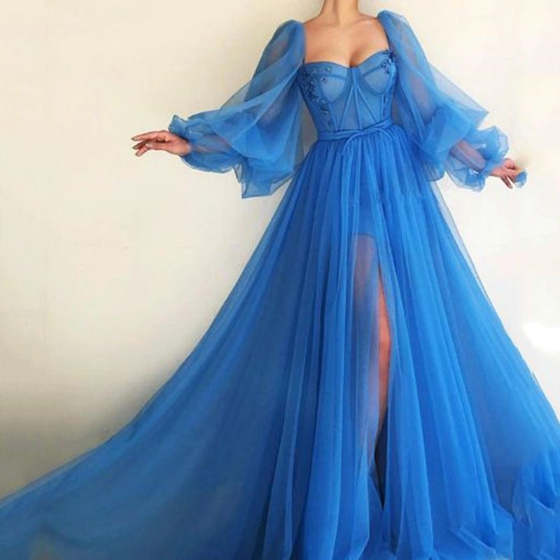 Women's Wish One-shoulder Mesh Long-sleeved Wedding Dress With Big Swing Dress New - Luzilly Bridal & Apparel