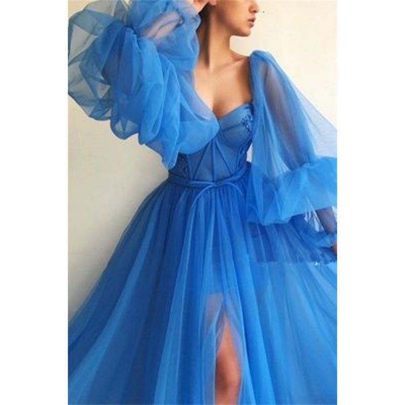 Women's Wish One-shoulder Mesh Long-sleeved Wedding Dress With Big Swing Dress New - Luzilly Bridal & Apparel