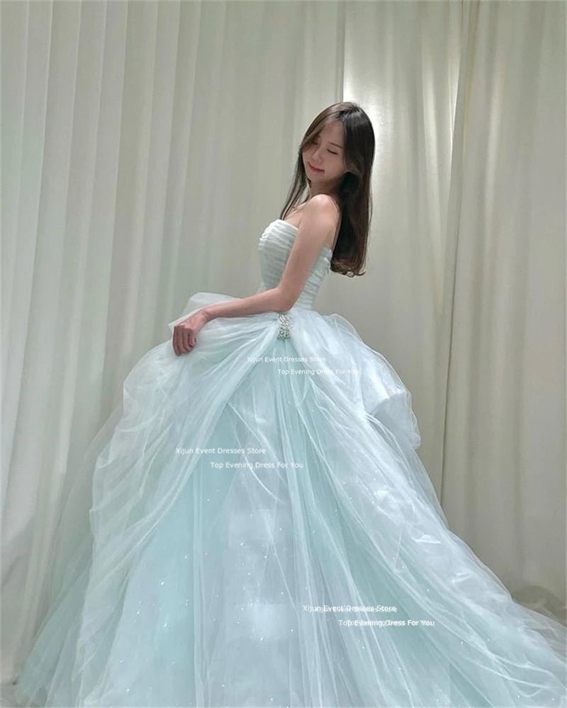 Xijun Princess Mint Tulle Wedding Dresses A-Line Korean Photo Shoot Long Prom Dresses Sleeveless Wedding Party Dress Customized - Luzilly Bridal & Apparel
