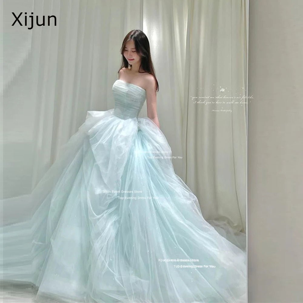 Xijun Princess Mint Tulle Wedding Dresses A-Line Korean Photo Shoot Long Prom Dresses Sleeveless Wedding Party Dress Customized - Luzilly Bridal & Apparel