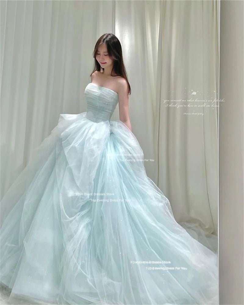 Xijun Princess Mint Tulle Wedding Dresses A-Line Korean Photo Shoot Long Prom Dresses Sleeveless Wedding Party Dress Customized - Luzilly Bridal & Apparel