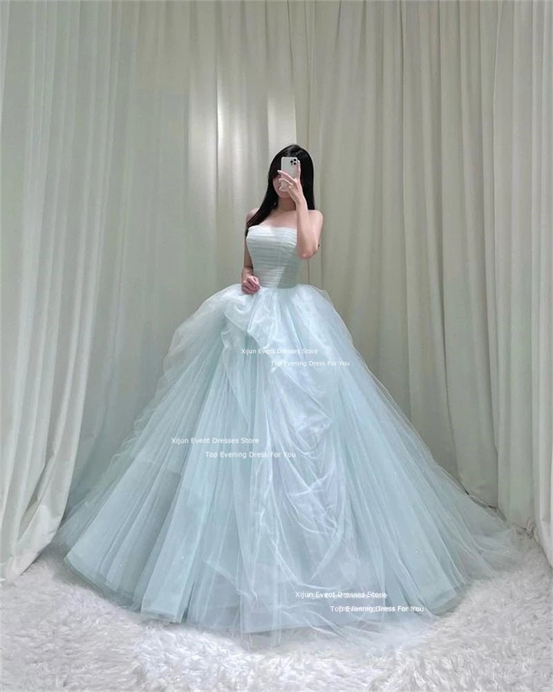 Xijun Princess Mint Tulle Wedding Dresses A-Line Korean Photo Shoot Long Prom Dresses Sleeveless Wedding Party Dress Customized - Luzilly Bridal & Apparel