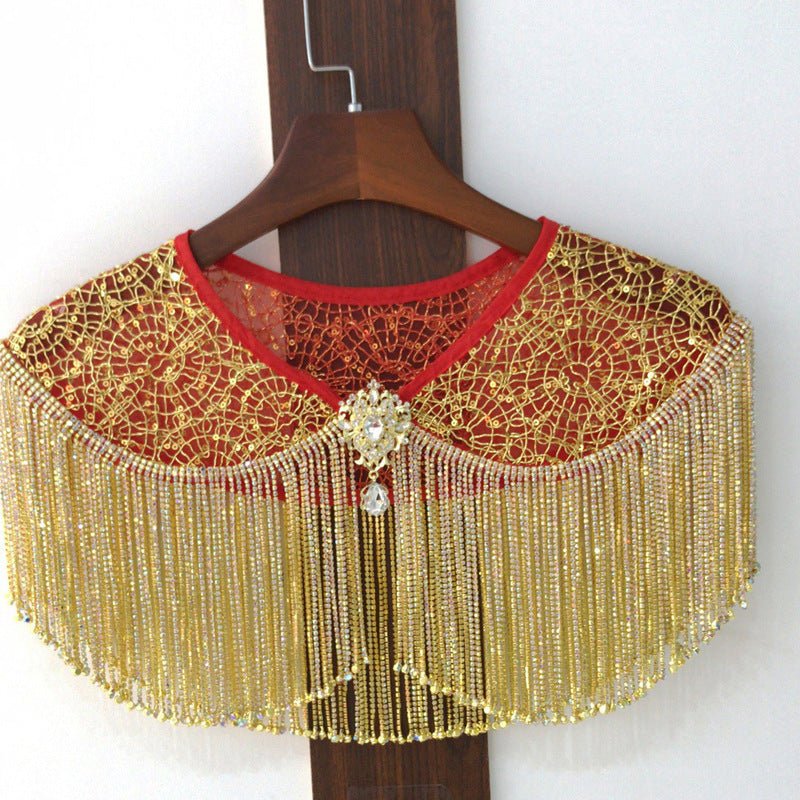 Xiuhe Shawl Bridal Wedding Red Gold Tassel Lace Traditional Dress - Luzilly Bridal & Apparel