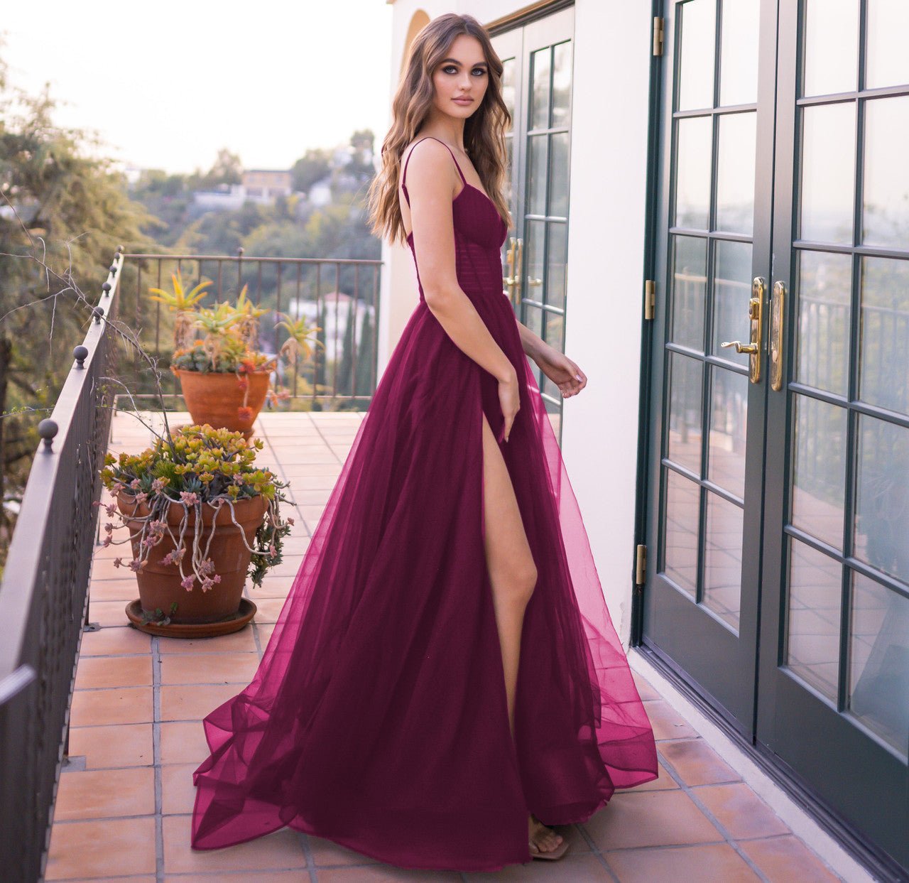 Yasmin Gown - Mulberry - Tulle A-line Dress With Pleated Bodice - Luzilly Bridal & Apparel
