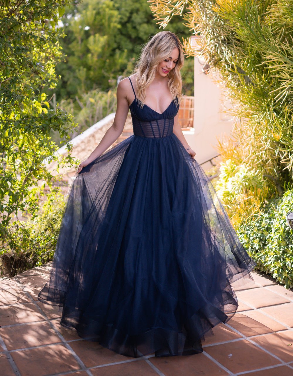 Yasmin Gown - Navy - Tulle A-line Dress With Pleated Bodice - Luzilly Bridal & Apparel