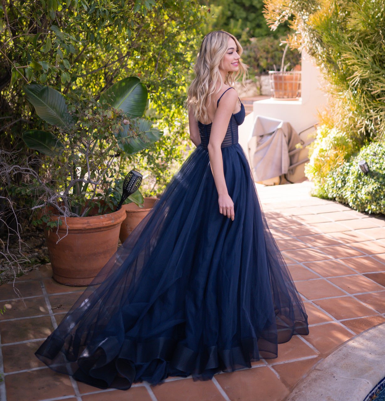 Yasmin Gown - Navy - Tulle A-line Dress With Pleated Bodice - Luzilly Bridal & Apparel