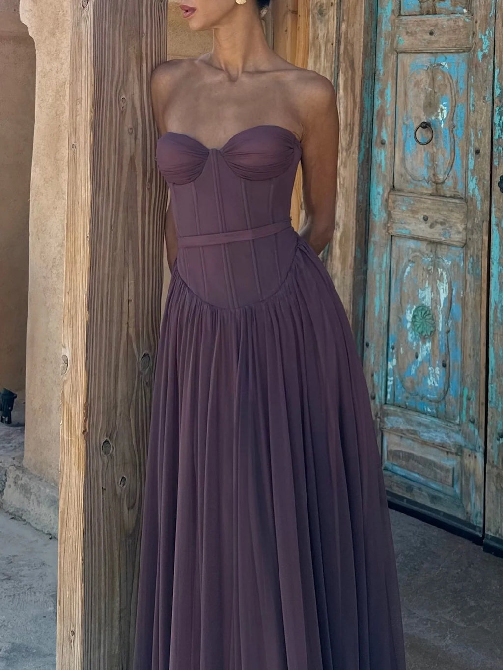 Yellow Satin Strapless Prom Dress with High Slit - Luzilly Bridal & Apparel