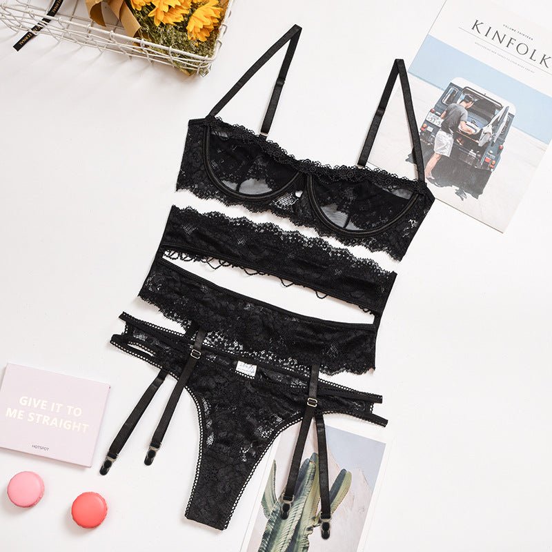Yimunancy 3-piece Lingerie Set Women Transparent Sexy Bra Set Ladies Lace Lingerie Intimates Underwear Set - Luzilly Bridal & Apparel