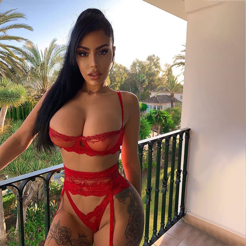 Yimunancy 3-piece Lingerie Set Women Transparent Sexy Bra Set Ladies Lace Lingerie Intimates Underwear Set - Luzilly Bridal & Apparel