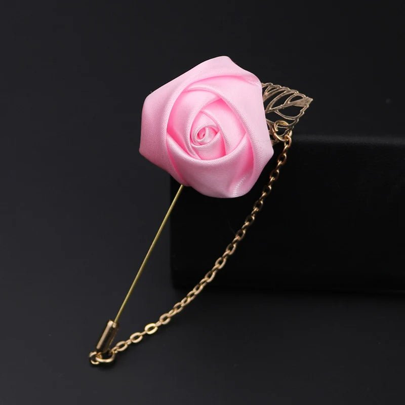 YO CHO Groomsmen Boutonniere Wedding Corsage Men Brooch Pin Burgundy Silk Rose Flower Groom Boutonniere Wedding Flower Accessory - Luzilly Bridal & Apparel