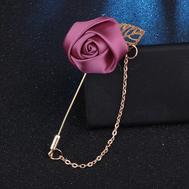 YO CHO Groomsmen Boutonniere Wedding Corsage Men Brooch Pin Burgundy Silk Rose Flower Groom Boutonniere Wedding Flower Accessory - Luzilly Bridal & Apparel