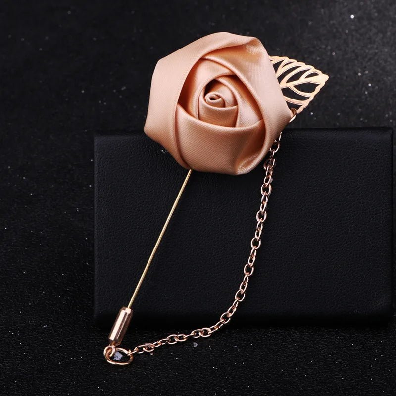 YO CHO Groomsmen Boutonniere Wedding Corsage Men Brooch Pin Burgundy Silk Rose Flower Groom Boutonniere Wedding Flower Accessory - Luzilly Bridal & Apparel