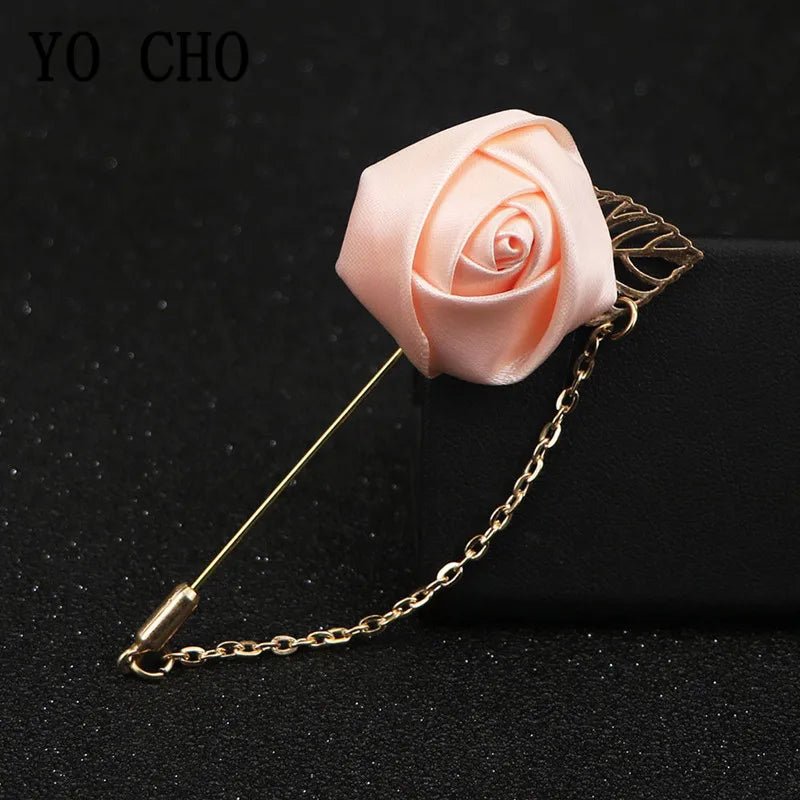 YO CHO Groomsmen Boutonniere Wedding Corsage Men Brooch Pin Burgundy Silk Rose Flower Groom Boutonniere Wedding Flower Accessory - Luzilly Bridal & Apparel
