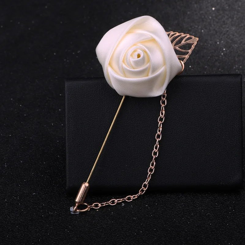 YO CHO Groomsmen Boutonniere Wedding Corsage Men Brooch Pin Burgundy Silk Rose Flower Groom Boutonniere Wedding Flower Accessory - Luzilly Bridal & Apparel