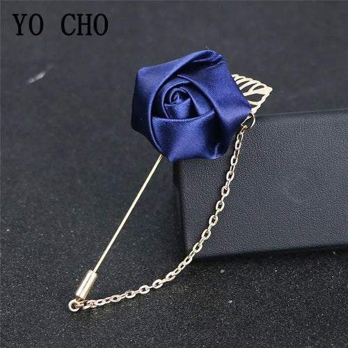 YO CHO Groomsmen Boutonniere Wedding Corsage Men Brooch Pin Burgundy Silk Rose Flower Groom Boutonniere Wedding Flower Accessory - Luzilly Bridal & Apparel