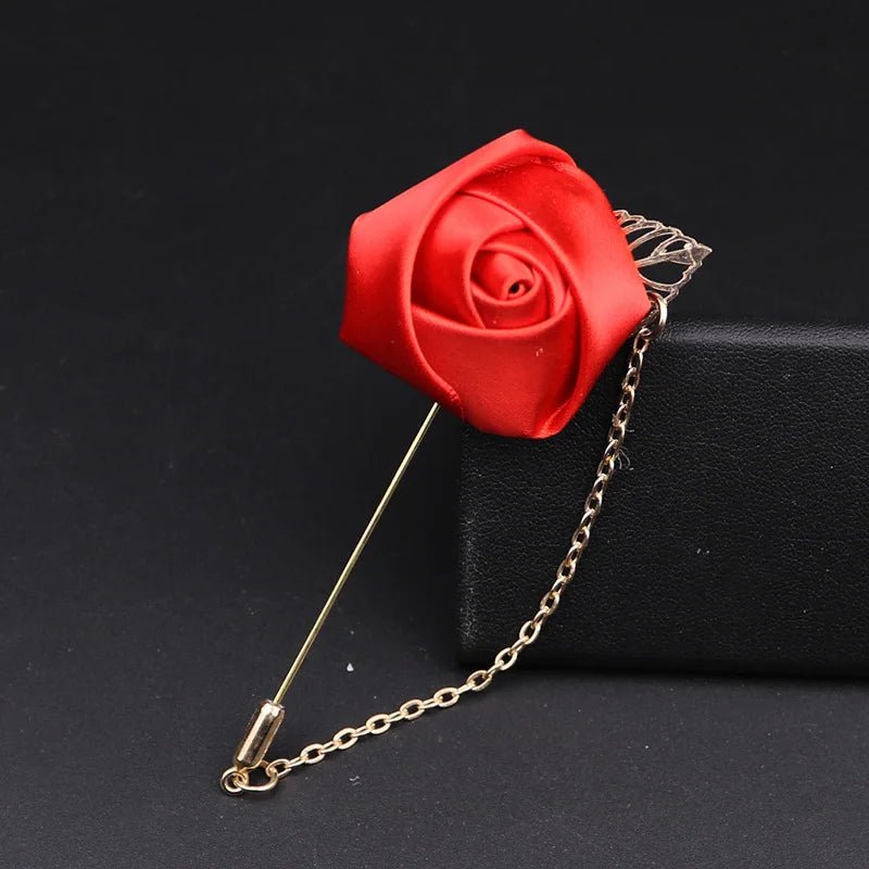 YO CHO Groomsmen Boutonniere Wedding Corsage Men Brooch Pin Burgundy Silk Rose Flower Groom Boutonniere Wedding Flower Accessory - Luzilly Bridal & Apparel