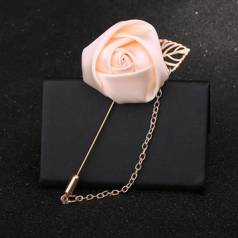 YO CHO Groomsmen Boutonniere Wedding Corsage Men Brooch Pin Burgundy Silk Rose Flower Groom Boutonniere Wedding Flower Accessory - Luzilly Bridal & Apparel