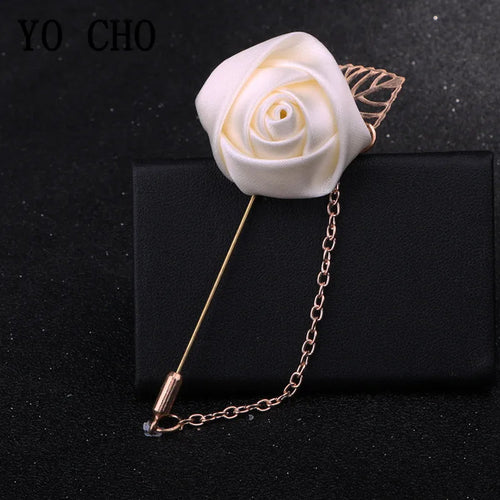 YO CHO Groomsmen Boutonniere Wedding Corsage Men Brooch Pin Burgundy Silk Rose Flower Groom Boutonniere Wedding Flower Accessory - Luzilly Bridal & Apparel