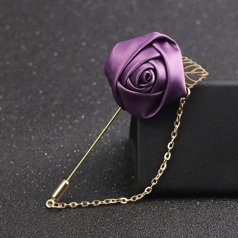 YO CHO Groomsmen Boutonniere Wedding Corsage Men Brooch Pin Burgundy Silk Rose Flower Groom Boutonniere Wedding Flower Accessory - Luzilly Bridal & Apparel
