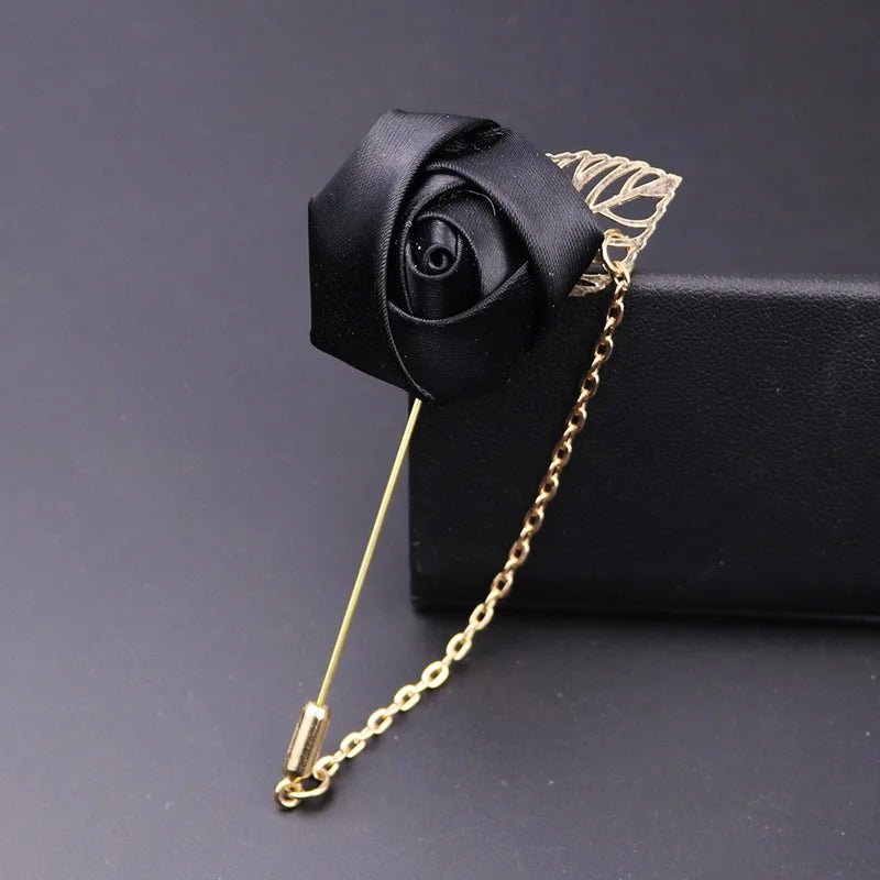 YO CHO Groomsmen Boutonniere Wedding Corsage Men Brooch Pin Burgundy Silk Rose Flower Groom Boutonniere Wedding Flower Accessory - Luzilly Bridal & Apparel