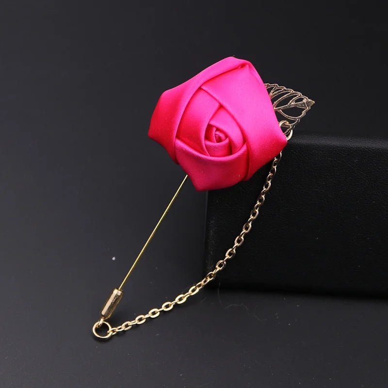 YO CHO Groomsmen Boutonniere Wedding Corsage Men Brooch Pin Burgundy Silk Rose Flower Groom Boutonniere Wedding Flower Accessory - Luzilly Bridal & Apparel